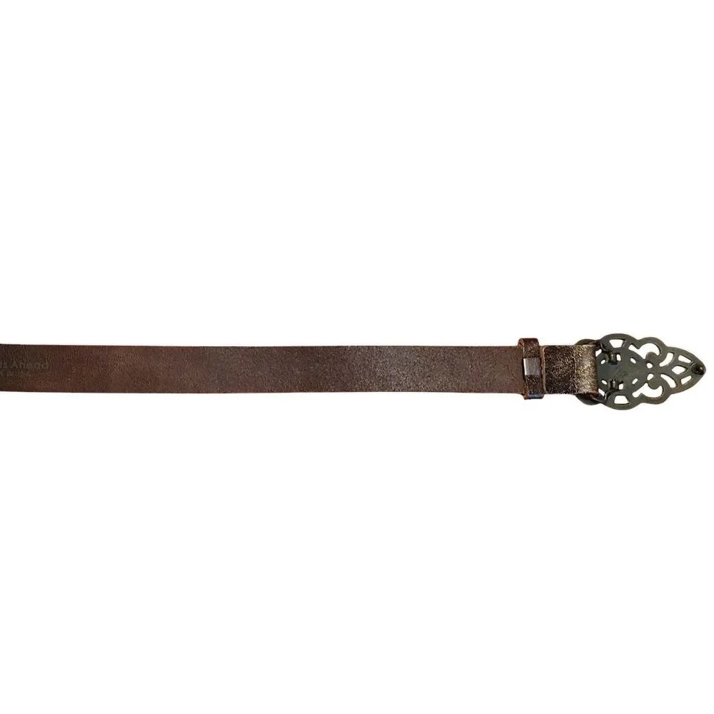 Streets Ahead Metallic Leather Belt with Ornate Buckle / Rhinestones, Medium